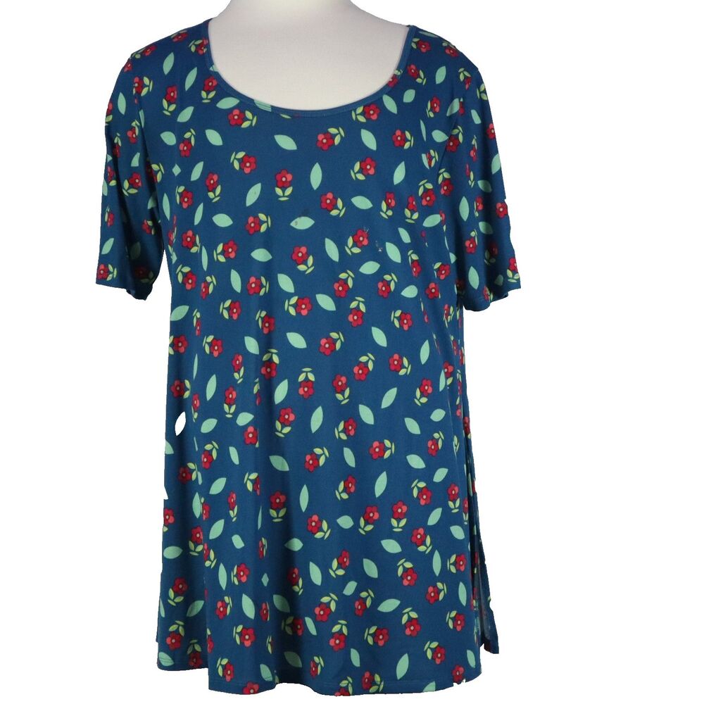 Lula Roe Size 2XL Red Flower/Green Leaves on blue